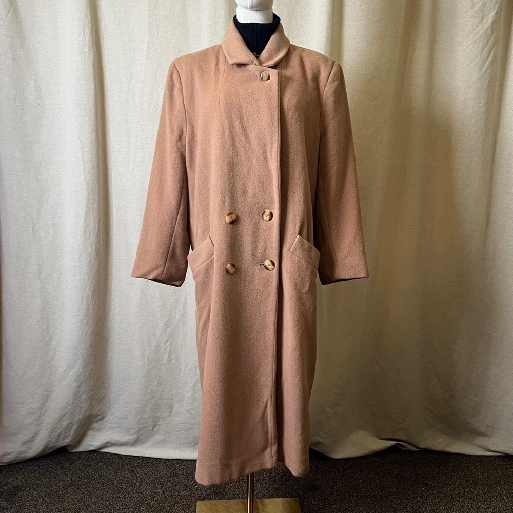 Vintage Kristen Blake Camel Wool Double Breasted Coat Size 12 Petite made in USA